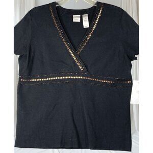Emma James Woman Black Embellished Knit Sweater Blouse Top Size 1X Holiday Party